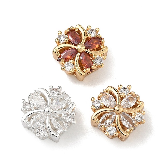 Латунные звенья с инкрустацией кубическим цирконием, цветок