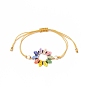 Glass Seed Sunflower Braided Bead Bracelet, Nylon Adjustable Bracelet for Women