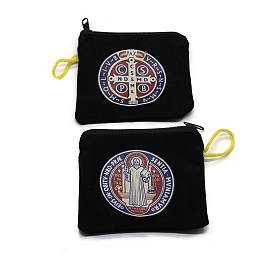 Saint Benedict Medal Cross Printed Velvet Zipper Pouches, with Hanging Ropes, Rectangle