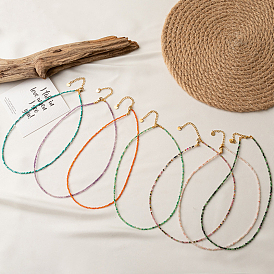 Ожерелья из круглых бусин с натуральным камнем, украшения из нержавеющей стали для женщин, золотые