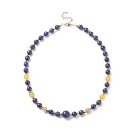 Natural Lapis Lazuli & Quartz Crystal & Cubic Zirconia Round Beaded Necklace, Gemstone Jewelry for Women