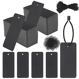 1000Pcs Rectangle Blank Coated Paper Price Tags, with 1000Pcs Iron Brooch Findings and 1000Pcs Polyester Cord with Seal Tag