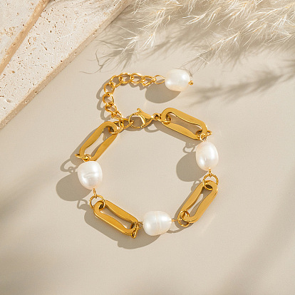 Элегантные браслеты из натурального пресноводного жемчуга, 304 овальная цепочка из нержавеющей стали для женщин