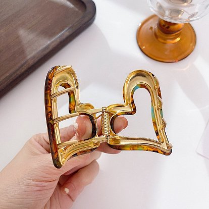 Heart Shape Large Claw Hair Clips, Alloy & Cellulose Acetate Ponytail Hair Clip for Girls Women