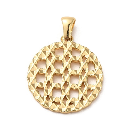 304 Stainless Steel Hollow Pendants, Flat Round Charms
