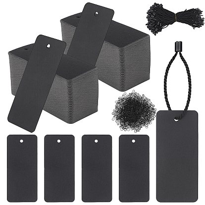 1000Pcs Rectangle Blank Coated Paper Price Tags, with 1000Pcs Iron Brooch Findings and 1000Pcs Polyester Cord with Seal Tag