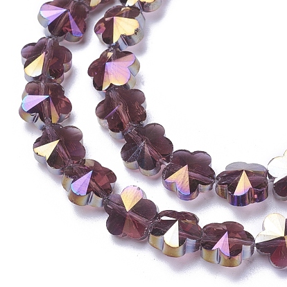 Electroplate Glass Beads Strands, Faceted, Flower, AB Color Plated