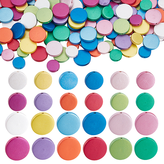 120шт 24 стили деревянные бусины, плоско-круглые