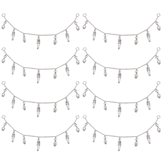 8шт. железные кабельные башмачные цепи, с подвеской из сплава черепа и скелета, для аксессуаров украшения обуви