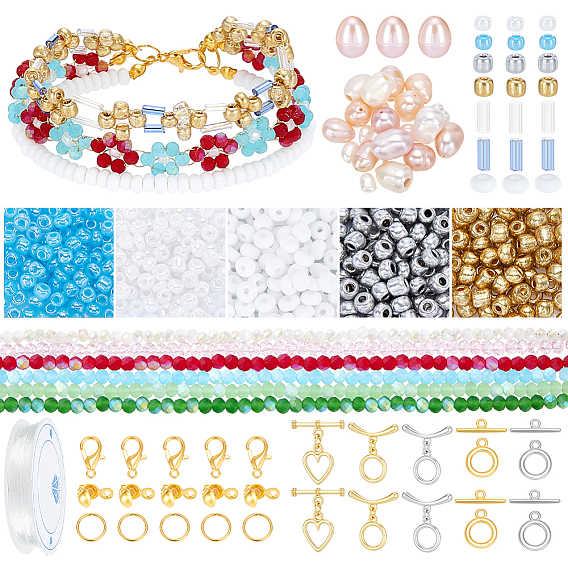 Наборы для изготовления находок своими руками, включают в себя застежки-клешни из сплава для лобстеров, Эластичная кристальная нить, железный шарик советы узел крышки, Железные соединительные колечки, Застежка тоггл из сплава, культурный жемчуг пресноводных