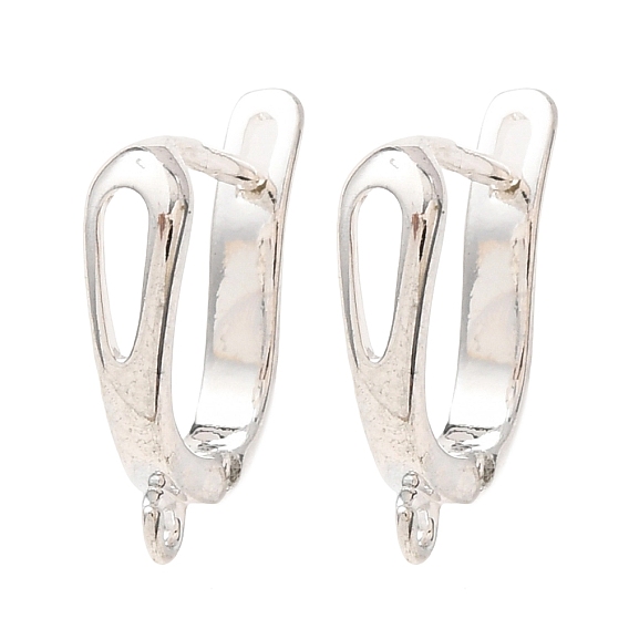 Brass Hoop Earring Findings with Latch Back Closure, Cadmium Free & Lead Free, 17x13mm, Pin: 1.5mm