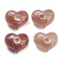 Natural Strawberry Quartz Beads, Heart, with Brass Pave Cubic Zirconia Findings, Golden