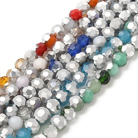 Electroplate Glass Beads Strands, Faceted(32 Facets), Half Silver Plated, Round