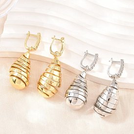 Brass Micro Pave Cubic Zirconia Dangle Hoop Earrings, Teardrop, Lead Free & Cadmium Free, Long-Lasting Plated, Rack Plating