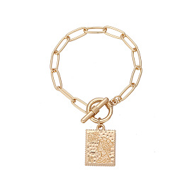 Minimalist Geometric Flower Pendant Bracelet Retro Chunky Chain Jewelry for Women