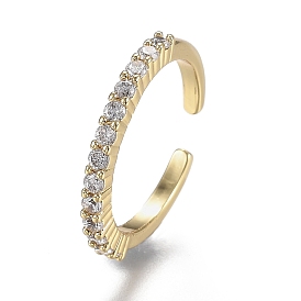Adjustable Brass Micro Pave Clear Cubic Zirconia Cuff Rings, Open Rings, Long-Lasting Plated