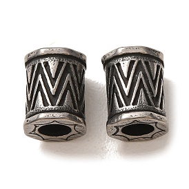 304 Stainless Steel European Beads, Large Hole Beads, Column with Zigzag Pattern