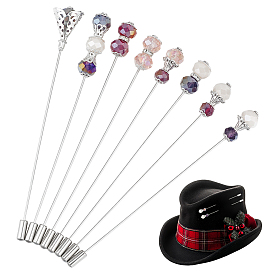 8шт. латунные броши, со стеклом, разнообразные