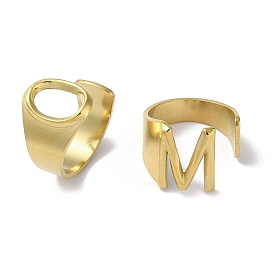 Real 18K Gold Plated 304 Stainless Steel Initial Letter Open Cuff Ring