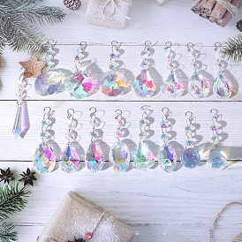 Clear AB Glass Pendant Decorations, with Glass Octagon Link, Hanging Suncatchers Garden Decorations