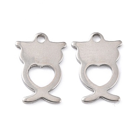 201 Stainless Steel Charms, Owl with Heart