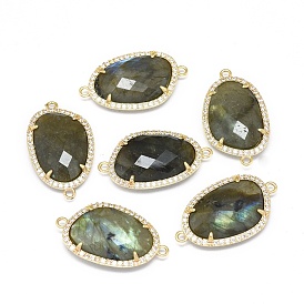 Connecteurs de liens de pierres précieuses naturelles, avec les accessoires en laiton et zircon cubique, facette, ovale, or
