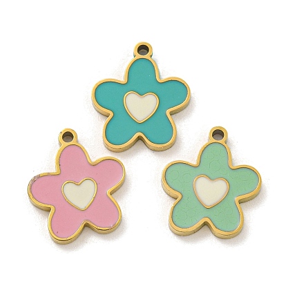 316 хирургические брелоки из нержавеющей стали с эмалью, цветок с сердечком, золотые