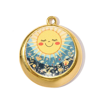 Печатные 304 подвески из нержавеющей стали, плоские круглые прелести, реальный 18 k позолоченный, ионное покрытие (ip)