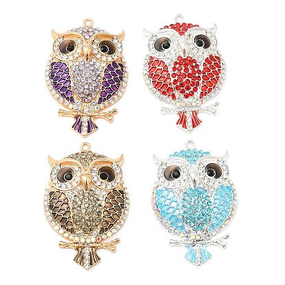 Zinc Alloy Pendants, with Rhinestone, Owl