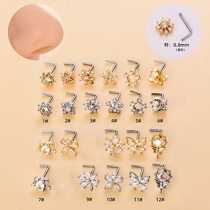 316l Хирургические кольца для носа из нержавеющей стали с прозрачным кубическим цирконием в форме буквы L