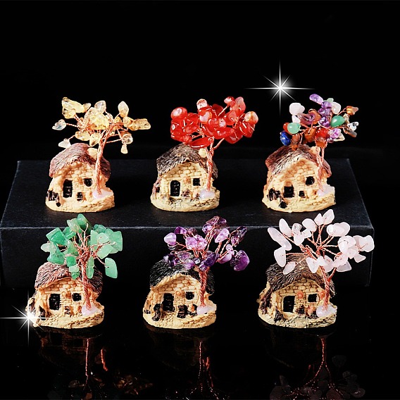 Елочные украшения из крошки натуральных драгоценных камней, Основание дома из смолы с медной проволокой, энергетический камень по фен-шуй, подарок для домашнего офиса, украшение для рабочего стола