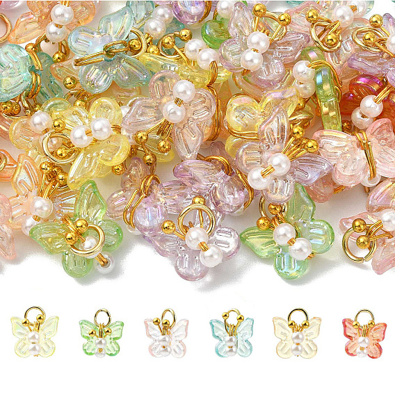 50 шт. прозрачный акрил с жемчужными подвесками из АБС-пластика, бабочка