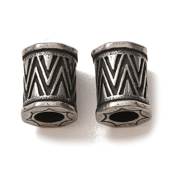 304 Stainless Steel European Beads, Large Hole Beads, Column with Zigzag Pattern