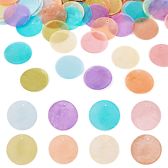 80Pcs 8 Colors Spray Painted Natural Capiz Shell Pendants, Disc Charms