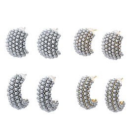 Gainsboro Plastic Pearl Beaded Stud Earrings, Brass Half Hoop Earrings, Long-Lasting Plated, Lead Free & Cadmium Free