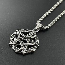 304 ожерелья с подвеской в виде пентаграммы из нержавеющей стали в стиле панк-череп для мужчин