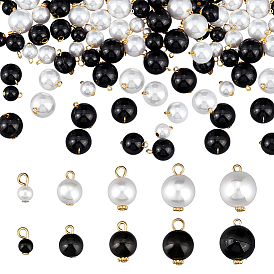 100 шт. 5 стили 2 цвета АБС-пластик имитация жемчуга подвески, круглые, с золотыми плоскими головками штифтов петля