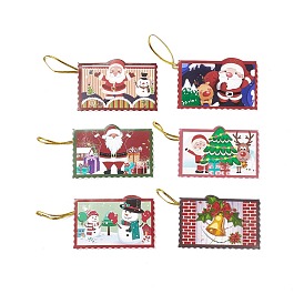 Christmas Theme Paper Congratulation Card, Hanging Wishing Cards for Christmas Tree, with Rope, Rectangle