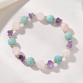 Женские браслеты из натурального мадагаскарского розового кварца, аметиста и амазонита, круглые, с Гальваническим немагнитных синтетическими гематита бисера