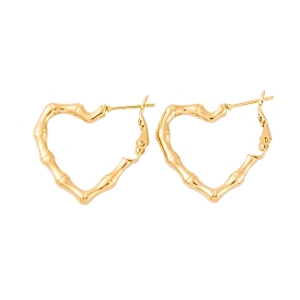 Ion Plating(IP) 304 Stainless Steel Hoop Earrings for Women, Bamboo Stick Shaped Heart