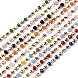 304 цепные цепи из нержавеющей стали, рондель, со стеклом, ионное покрытие (ip), реальный 18 k позолоченный, пайки, с катушкой