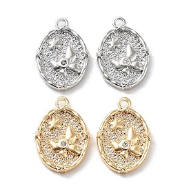 Rack Plating Brass Micro Pave Cubic Zirconia Pendants, Oval with Star