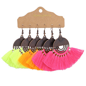 Pendientes de borla bohemia, aro colorido, joyería llamativa para mujer