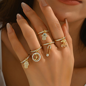 Латунные кольца-подвески с микропаве из кубического циркония для женщин, золотые