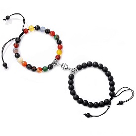 Seven Chakra Agate Matte Magnetic Couple Bracelet Set - Attractive and Stylish!