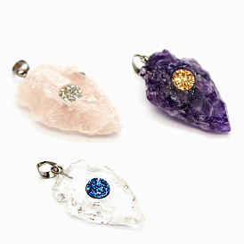 Gemstone Pendants, Shield Charms with Metal Snap on Bails