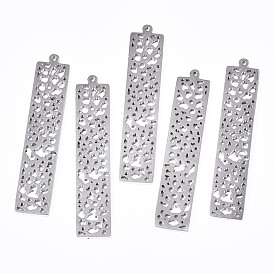 304 Stainless Steel Pendants, Laser Cut, Rectangle