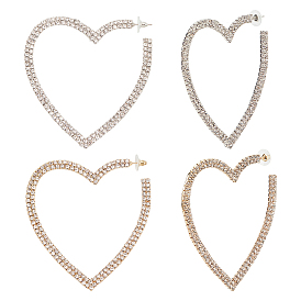 2 пары 2 цветные серьги-гвоздики в форме сердца с кристаллами и стразами 925 серебряными штифтами, серьги-кольца из сплава для женщин