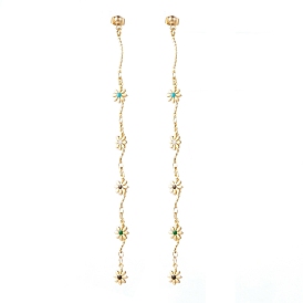 Brass Enamel Chain Tassel Earrings, with 304 Stainless Steel Stud Earring Findings and Iron Ear Nuts, Flower,  Colorful