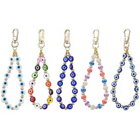 5Pcs 5 Colors Evil Eye Handmade Lampwork Beads Pendant Decoration, Alloy Swivel Clasps Charm for Bag Ornaments